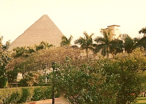 The Great Pyramid from Mena House. The tower on the right is part of the hotel.